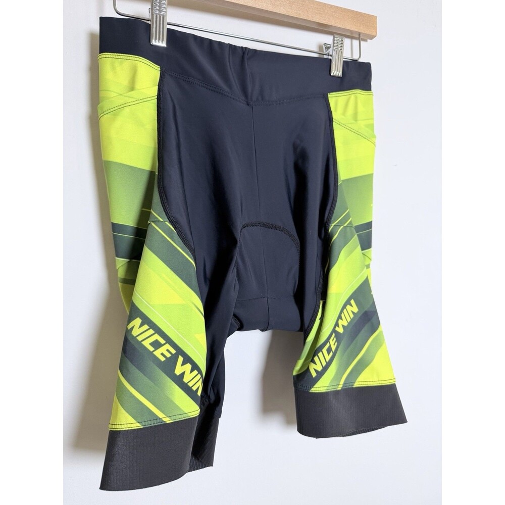 NICEWIN Mens Padded Cycling Shorts Large Black Green Bike Shorts Chamois Zip Poc